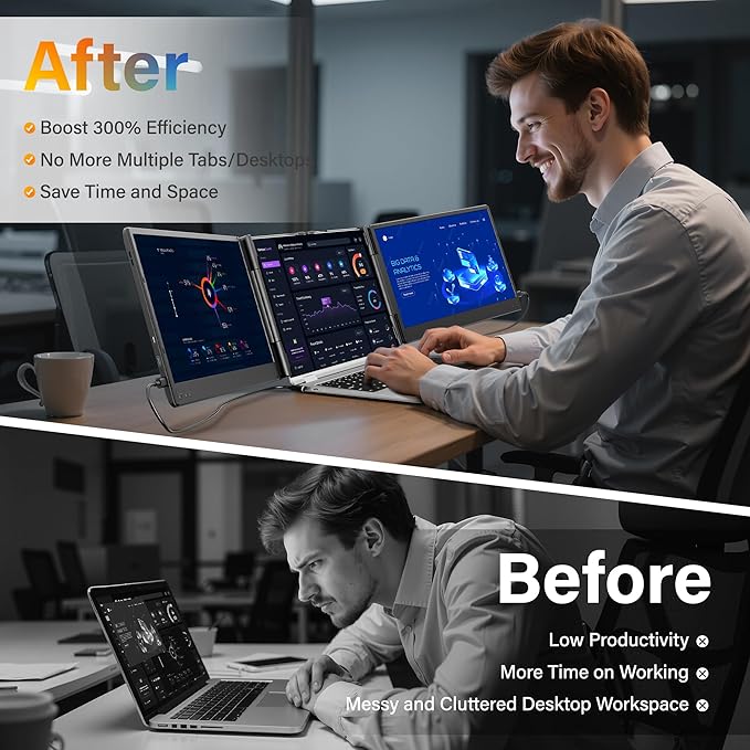 2025 Upgraded Laptop Screen Extender Portable, 14" 1080P FHD IPS Screen, Monitor Extender for Laptop, Fit for 13-17", Plug & Play Compatiable with Windows/Mac/Chrome/Android/Switch