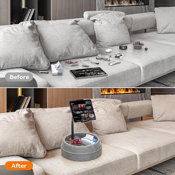 KDD Tablet Pillow Stand for Lap, Multi-Angle iPad Stand with Storage Tray - 360° Rotating Clip Gooseneck Tablet Soft Pad Dock for Bed and Desk Compatible with iPad Pro 12.9, Air Mini, Phone, E-Reader