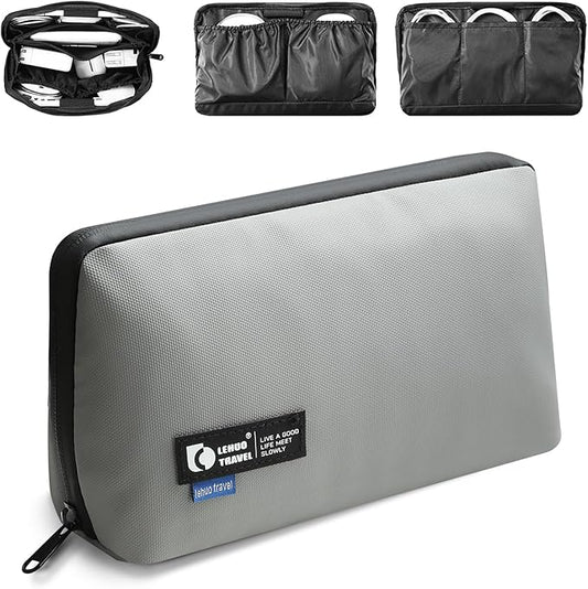 RIGHT AWAY Travel Tech Pouch，Waterproof Cord Case，Electronics Organizer Travel Case，Cable Organizer Storage Bag For Phone, Charger, Accessories(GRAY)