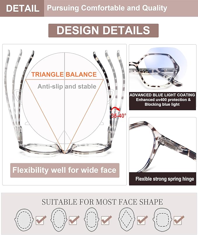 EYEURL 4-Pack Reading Glasses for Women Blue Light Blocking Reading Glasses Vintage Design Diamond-Shaped Frame Spring Hinge Readers for Women Men Anti Glare Filter Lightweight Eyeglasses,3.5