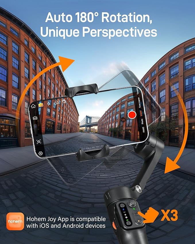 hohem iSteady X3 SE Gimbal Stabilizer for iPhone, Phone Stabilizer with Detachable Remote Control, Portable Foldable 3-Axis Phone Gimbal for Android & iPhone 16 15 Pro Max, Ideal for Travel Vlogging