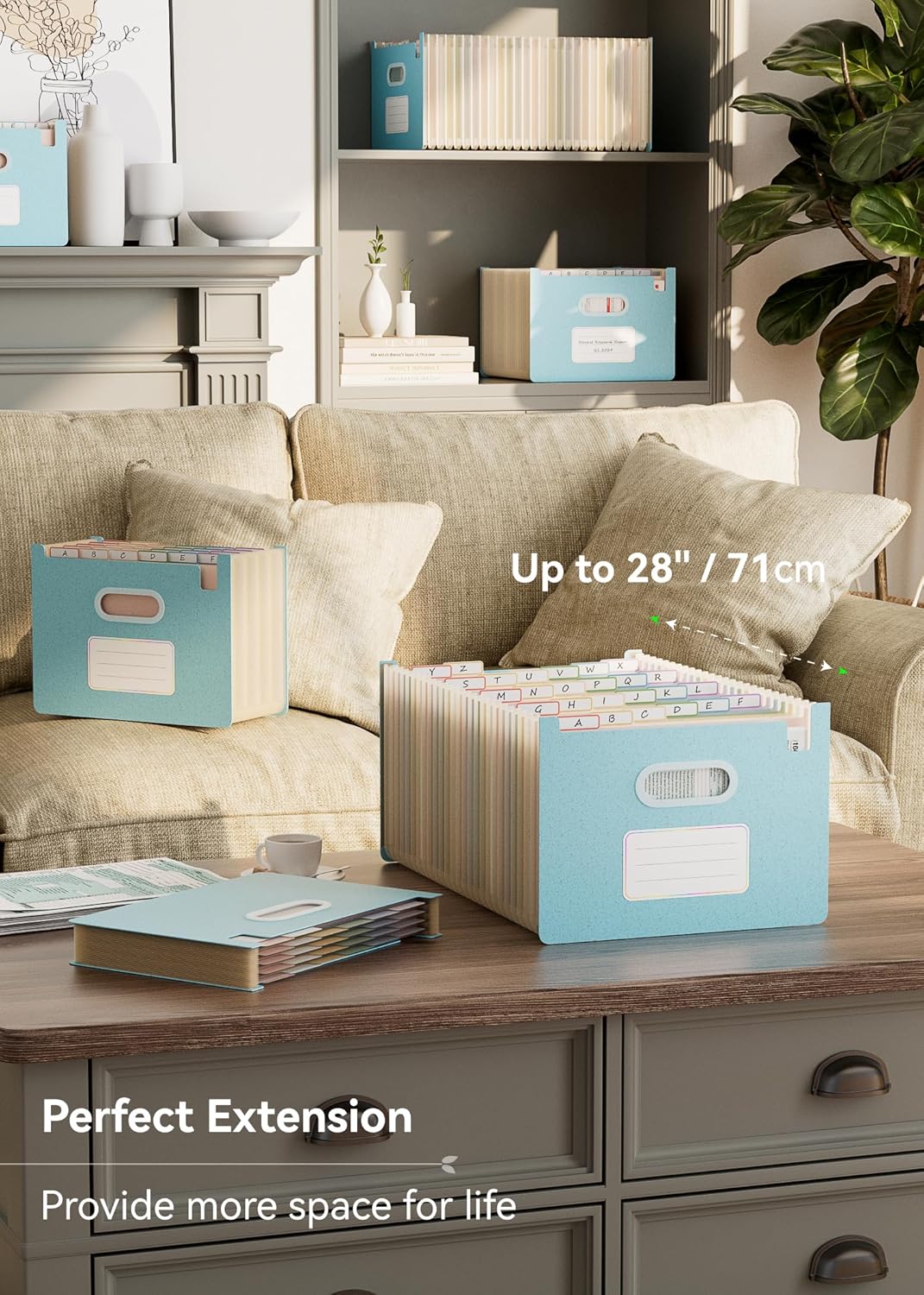 Accordion File Organizer, 26 Pockets Wheat Straw Expanding File Folders, Upright&Open Top, A-Z Bill Receipt Organizer, 100% BPA Free, Return to Nature, Healthy Living, Letter/A4 Size-Sky Blue