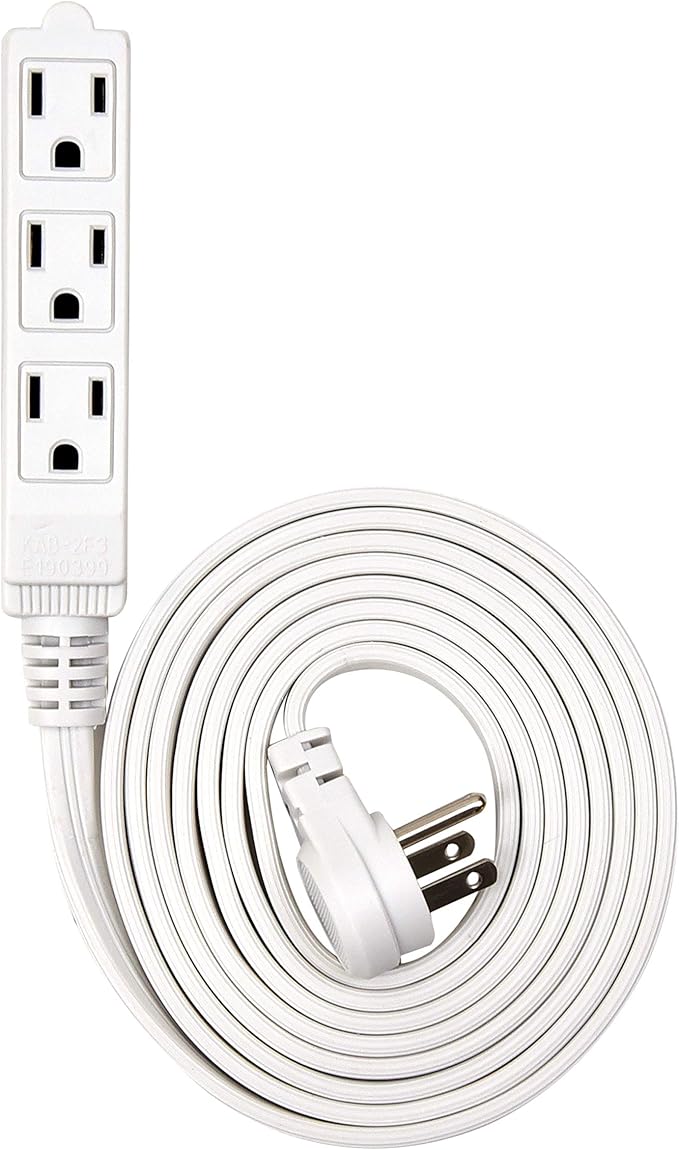 Flat Multiple Outlet Extension Cord 10 Ft for Indoor Use by Electes- UL-Listed 3-Prong Multi Extension Wire- Space-Saving Flat Angled Extension Cord- White