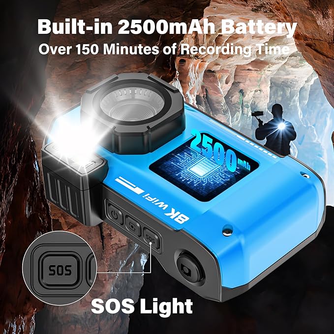 8K UHD 70MP WiFi Digital Camera with 64GB Card Rugged Waterproof Dustproof Shockproof Dual-Screen Selfie 33FT Underwater Camera for Snorkeling Autofocus Point and Shoot Digital Camera (Blue)