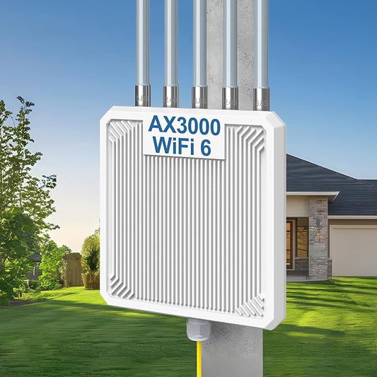 AX3000 WiFi 6 Outdoor Extender Long Range, IP67 Waterproof Wireless Access Point Signal Booster, VunLink 5G+2.4G Dual-Band WiFi Repeater, 5×8dBi Antennas, Mesh Mode, for Starlink, Yard, Farm, RV.