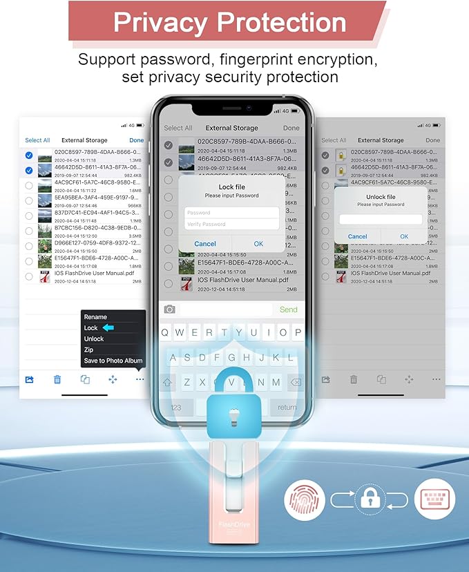 256GB USB Flash Drive for Phone and Pad, High Speed External USB Thumb Drives - Photo Storage Memory Stick for Save More Photos and Videos (Pink, 256GB)