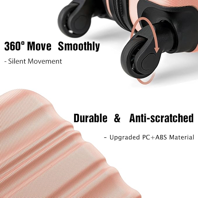 LONG VACATION 6 Piece Luggage Set Carry on Suitcase with ABS+PC hardshell, Spinner Wheels & YKK Zipper TSA Lock (PINK, 6 piece set)