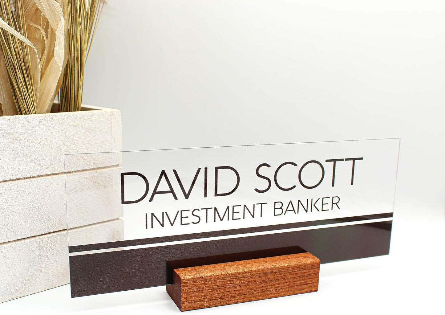 Inspirational Custom Desk Sign for Home Decor, Personalized Gifts 3x8 Inch Clear Acrylic with Wood Stand, Elegant Office Decor for Women and Men - Perfect for Office Desk - ARTSWAVE