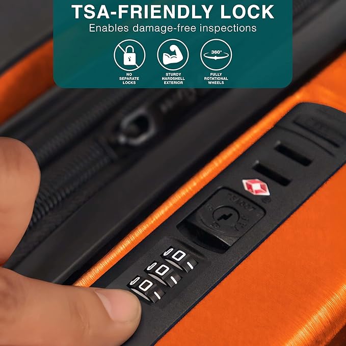 24 Inch Luggage with Spinner Wheels, Hard Shell Suitcase with TSA Locks for Luggage, Travel Large Suitcase, Expandable Hard Shell Suitcases, Orange