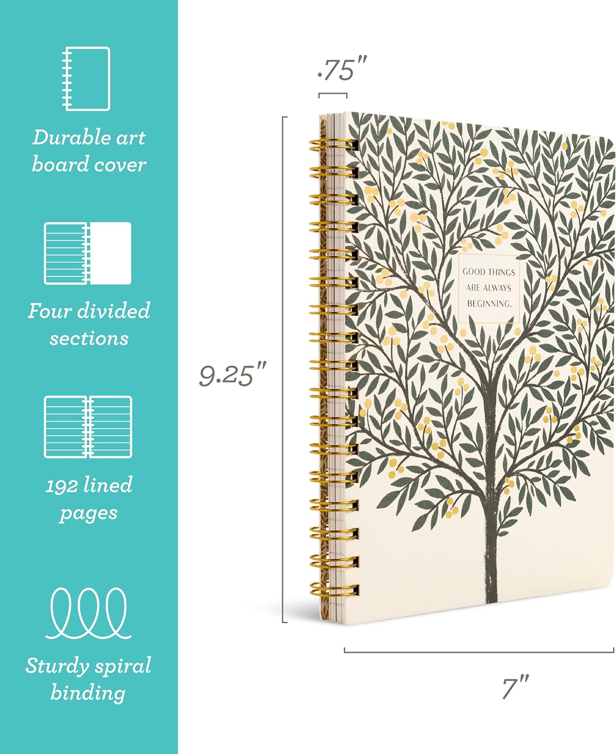Compendium Spiral Notebook – Good Things Are Always Beginning – A Designer Spiral Notebook with 192 Lined Pages, College Ruled, 7.0”W x 9.25”H