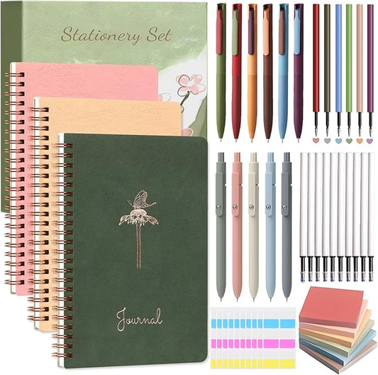 37PCS Stationery Set, Aesthetic Bible Journal Set, 3PCS A5 Spiral Notebooks, Gel Pens, Sticky Notes & Tabs, Gift Box for Students Back to School Supplies