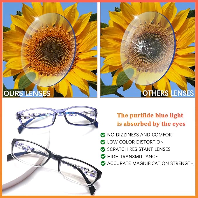 VIDEBLA 5 Pack Computer Reading Glasses Men and Women Anti Eyestrain Blue Light Blocking Glasses for Reading (5 Mix-5, 2.25, multiplier_x)