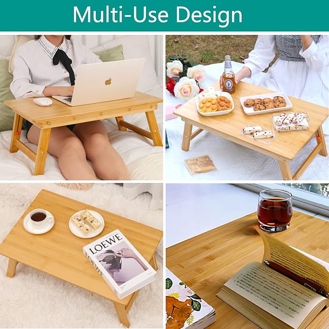 Lap Desk for Bed, COIWAI Bed Desk Bed Table Tary, Low Desk Table, Folding Floor Table, Adjustable Height, Portable Foldable Picnic Desk,Serving Breakfast Coffee in Bed Couch Floor .Bamboo