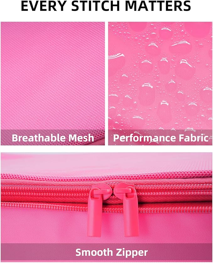 6 Set Compression Packing Cubes for Travel, Large Medium Small Luggage Organizers (Rose Red)