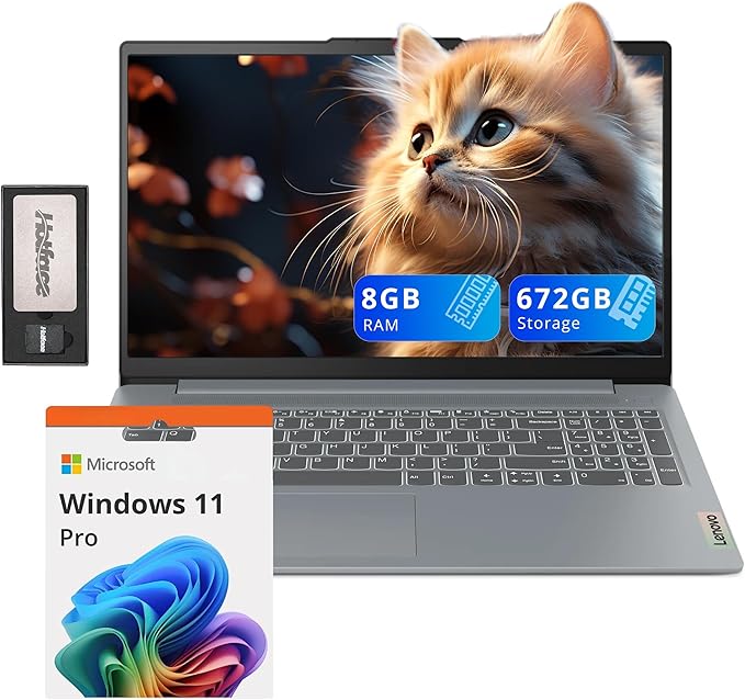 Lenovo IdeaPad Slim 3i 15.6" FHD Laptop, Intel i3-N305, 8GB LPDDR5, 672GB Storage (512GB SSD + 160GB Docking Station Set), Intel UHD Graphics, Numeric keypad, Dolby Audio, Wi-Fi 6, Win 11 Pro, Gray