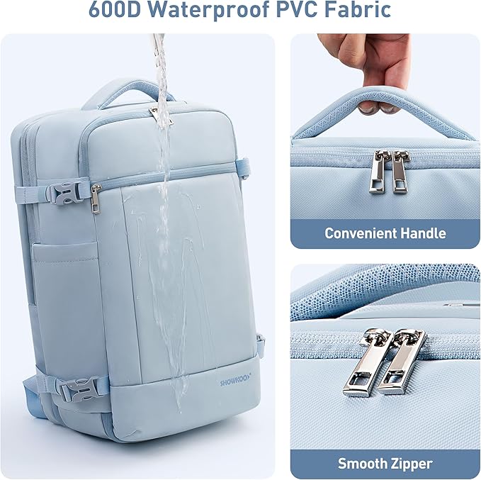 SHOWKOO Travel Backpack For Man Women, Airline Approved Carry On Laptop Backpack For Business, 40L Expandable Large Capacity Backpack, Blue