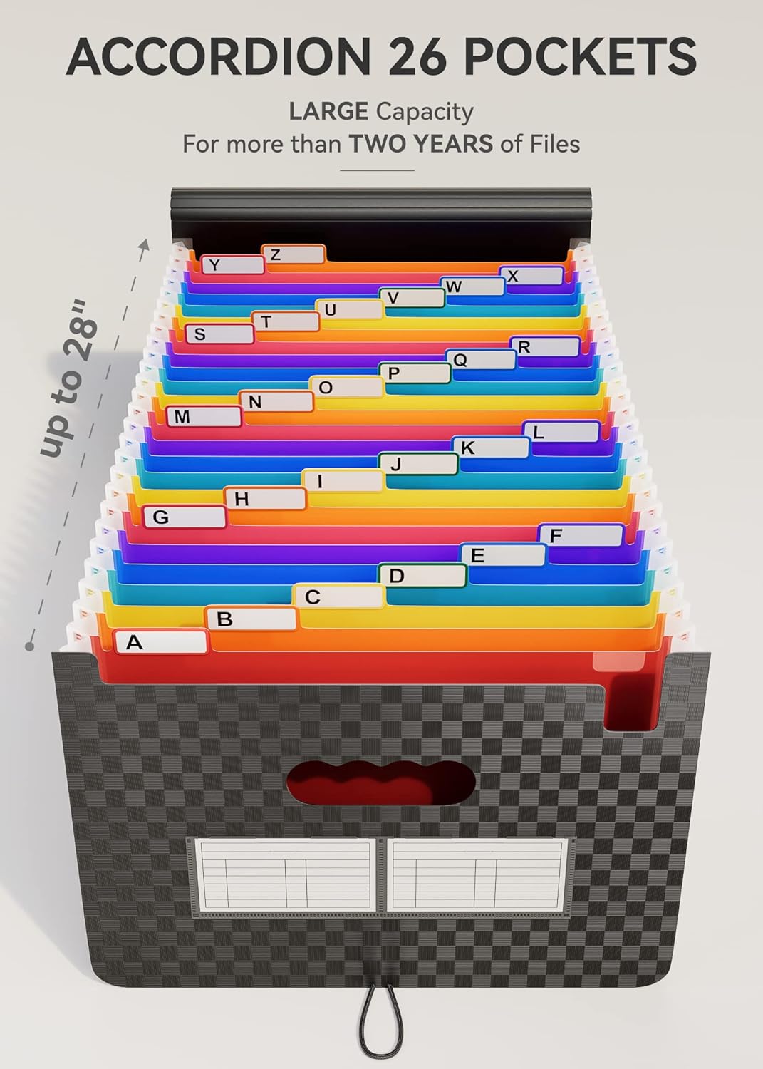 ABC life 26 Pockets Accordian File Organizer,Expanding File Folder/Portable A4 Letter Size Filling Box, Expandable Desktop Accordion Folder, Plastic Paper Document Coupon Organizer with Colored Label