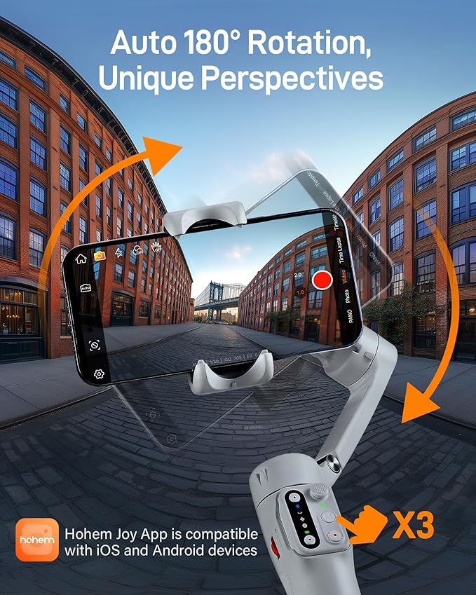 hohem iSteady X3 SE Gimbal Stabilizer for iPhone, Phone Stabilizer with Detachable Remote Control, Portable Foldable 3-Axis Phone Gimbal for Android & iPhone 16 15 Pro Max, Ideal for Travel Vlogging