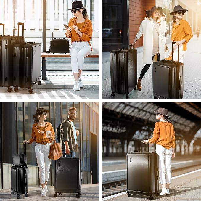 Hard Shell Luggage Sets with Spinner Wheels 4 Piece, Expandable Large Suitcases with TSA Lock, Travel Large Suitcase Set, Jet Black Luggage Set