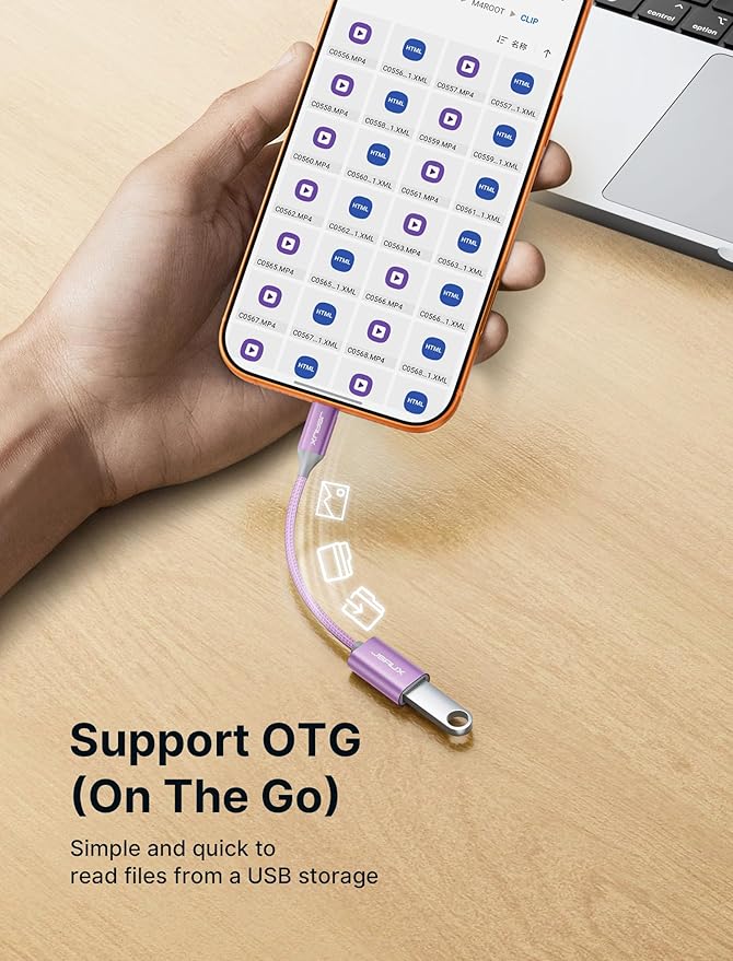 JSAUX USB C to USB 3.0 Adapter [2 Pack], USB C Male to USB Female OTG Cable Adapter Compatible with MacBook Pro/Air, iPhone 16 Pro Max/16 Plus/16e/15, Samsung Galaxy S25/S24/S23-Purple