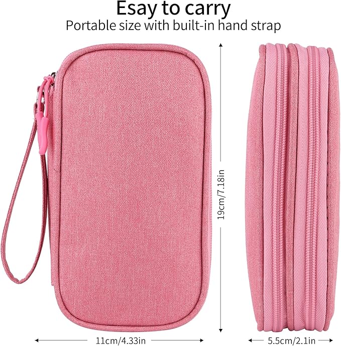 JIAKAI Travel Cable Organizer,Electronics Accessories Organizer Bag,for Charger, Phone, memory card,Travel Gadget Bag-Pink