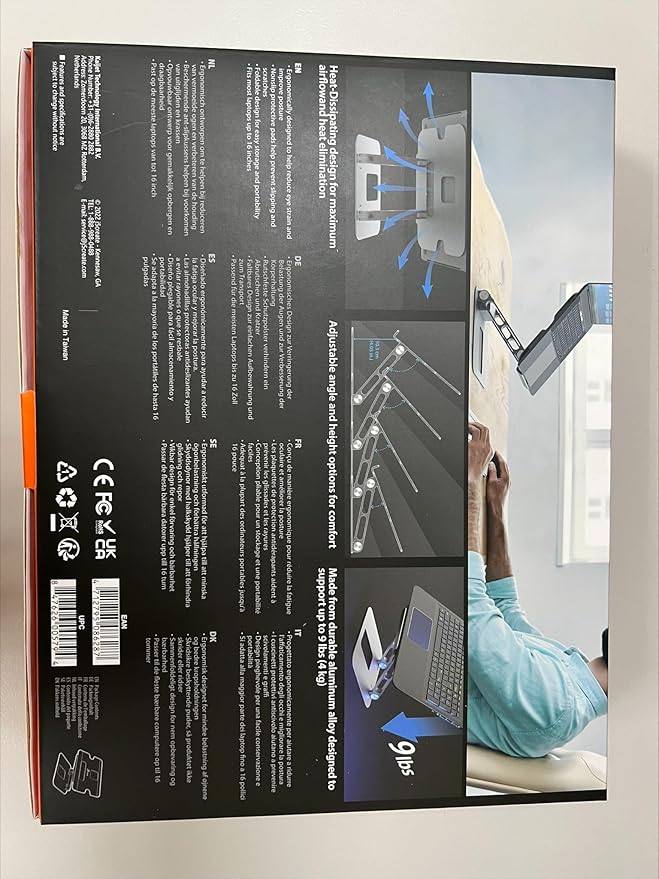 j5create Multi-Angle Aluminum Laptop Stand, Ergonomic Notebook Riser, Suitable for MacBook, Dell, HP, Lenovo, Fits Most laptops up to 16" (JTS127)