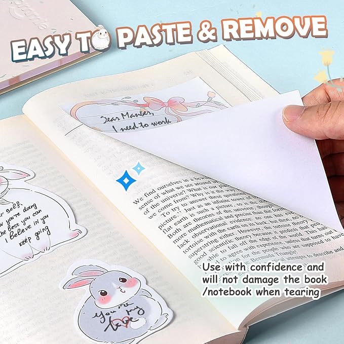 Hommie Cute Sticky Notes Set, Sticky Notes Set Planner Dividers, Easter Bunny Self-Stick Memo Pads with Animal Divider Tabs, Bundle Writing Designs for Office, School, Easter Party Supplies