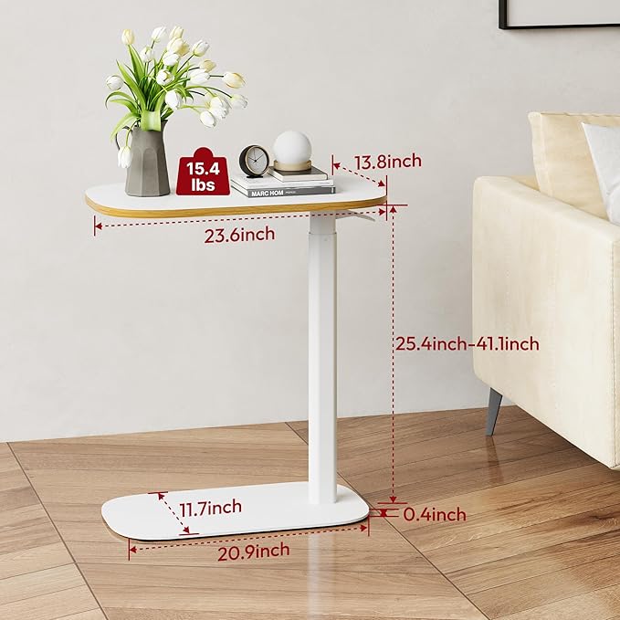 SANODESK Adjustable Overbed Bedside Table Pneumatic Adjustable Height Laptop Computer Standing Desk Cart with Tray, Hospital and Home Use(23.6" W x 13.8" D,White)