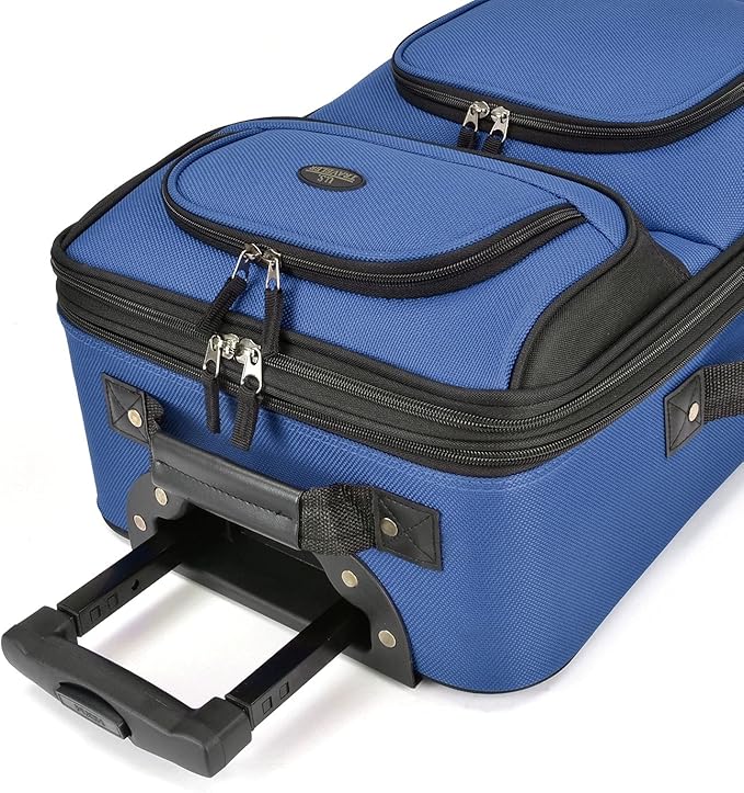 U.S. Traveler Lightweight Rolling 20" Carry On Luggage Softside Suitcase, Royal Blue, 2 Wheel Single