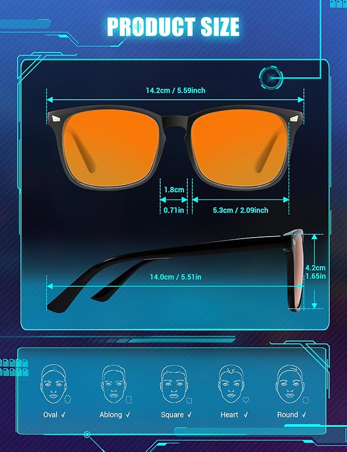 TIJN Blue Light Blocking Glasses for Computer, TV, Gaming Improve Sleep by Naturally Producing Melatonin for Women Men, Orange Lens