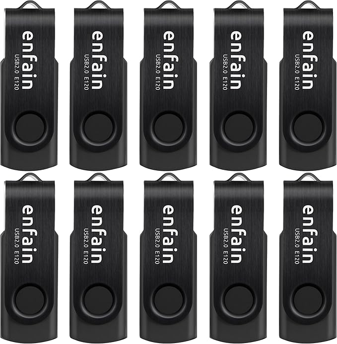 Enfain 10-Pack of 32GB USB 3.0 Flash Drives Write Speed Up to 25MB/S Read Speed Up to 90MB/S (All Black)