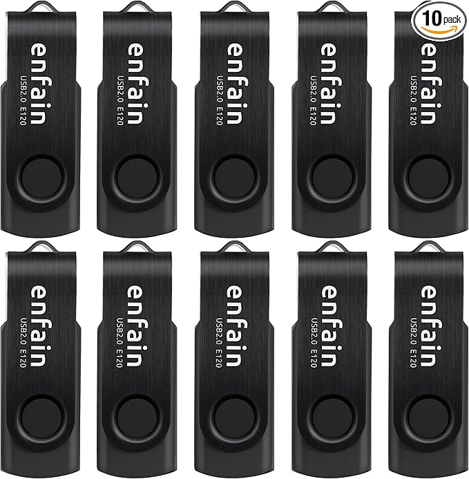 Enfain's Sleek 10-Pack of 512MB USB 2.0 Flash Drives: Ideal for Saving and Effortlessly Sharing Document Files (All Black, Shareable Design)
