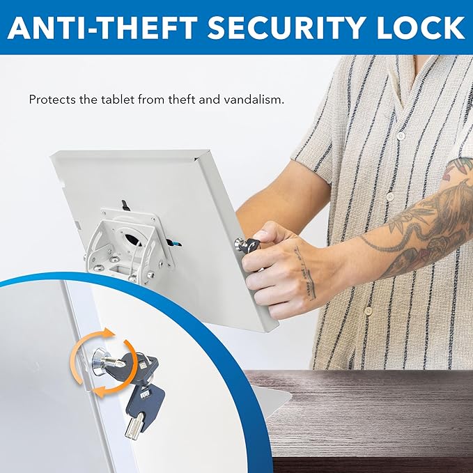 Mount-It! Anti-Theft Tablet Kiosk, Locking Countertop Tablet Enclosure with Freestanding Base, Universal Enclosure for iPads Gen 7, 8, 9 and 10, iPad Pro, iPad Air, White