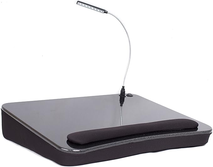 Sofia + Sam Lap Desk with USB Light (Black) | Memory Foam Cushion | Supports Laptops Up to 17 Inches
