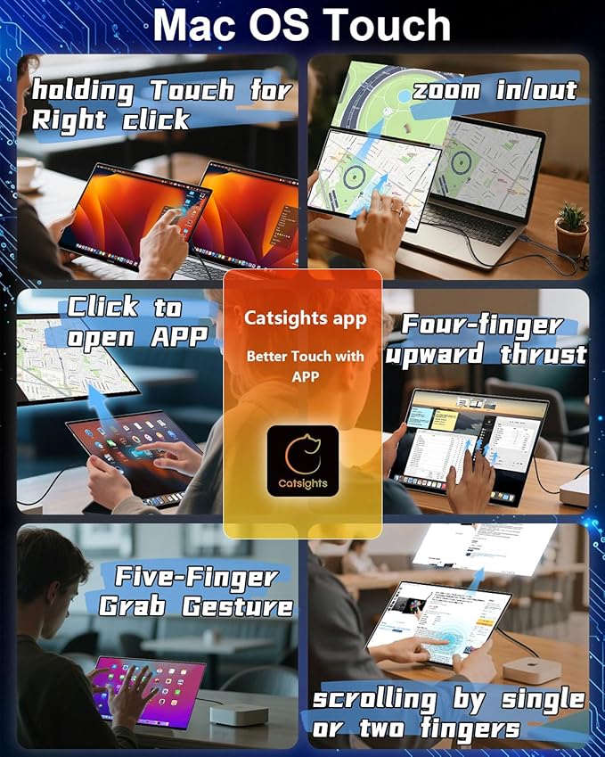 Portable Touchscreen Monitor for Mac, 13.3inch 2.5K 350nit 227 PPI Ultra-Thin Touch Screen Monitor, USB-C Plug & Play Travel Screen for Windows/Android/Switch(Stylus not Included)