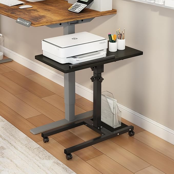 TigerDad Mobile Adjustable Height Laptop Stand PC Computer Portable Notebook Swivel Laptop Desk Rolling Table Desk Cart Tiltable with Wheels Casters& Mouse Pad Table (Dekuwood)