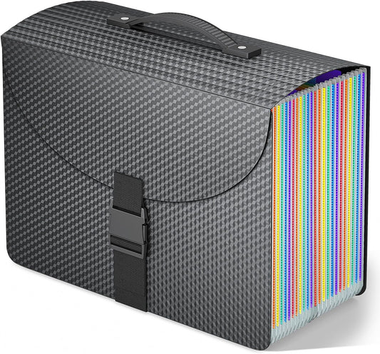 25 Pockets Expanding File Folder with Handle,Expandable File Organizer,Portable Accordion File Organizer A4 Letter Size,Adjustable Strap,Perfect Filing Folders for Documents,Colored Tabs