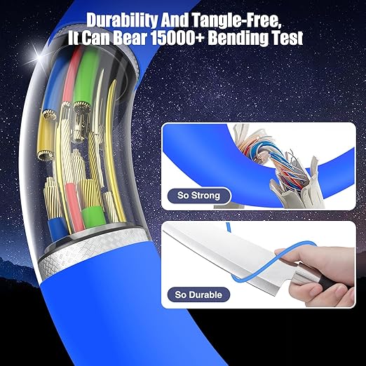 3-Pack Blue [3.3FT+6.6FT+10FT] 60W USB C to USB C Cable, Type C Fast Charging Cable for iPhone Air 17 16e 16 15 Pro Plus Pro Max，for Galaxy S25, for iPad Pro/Air/mini, for MacBook Pro/Air and More