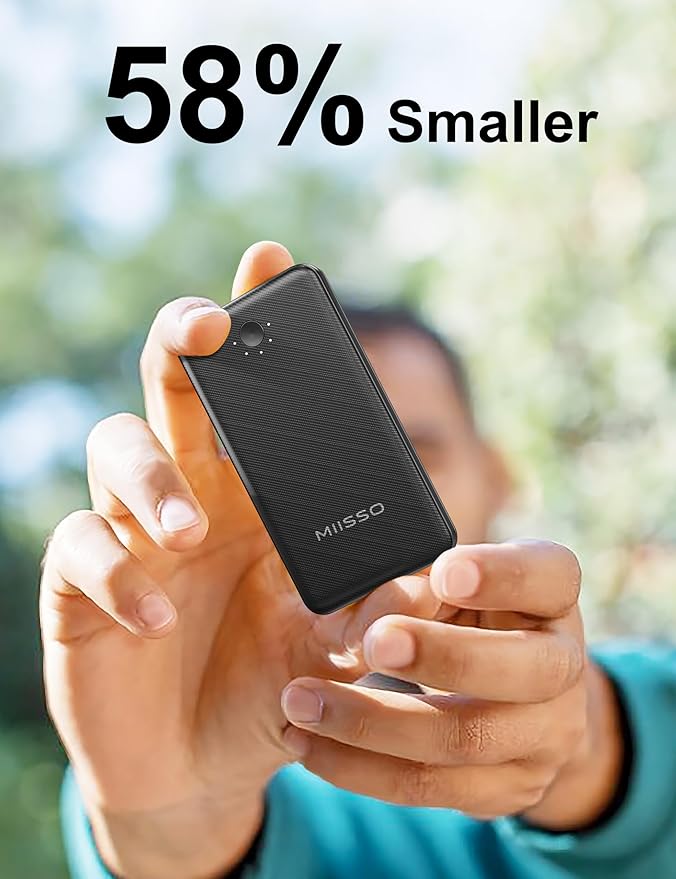 miisso Ultra Slim 10000mAh Power Bank Built-in Cables and Foldable AC Wall Plug, Pocket Size USB C Portable Charger, External Battery Pack Compatible with iPhone Samsung iPad etc, Black