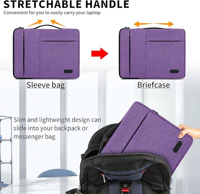 Laptop Sleeve Case 13.3-14 Inch Waterproof Durable 360 Protective Carrying Case Portable Handle Business Briefcase Compatible with MacBook Air/Pro HP ThinkPad Notebook Purple