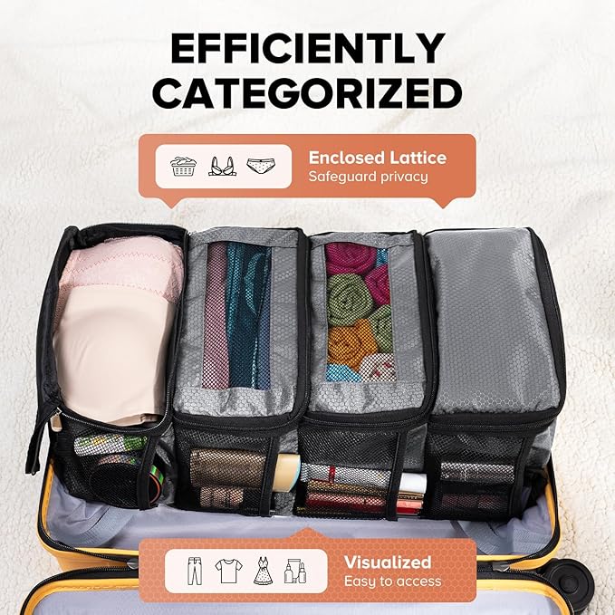 Suitcase Organizer, Travel Luggage Organizer Hanging Shelves Packing Cube Closet/Collapsible Portable Travel Organizer for Carry-on