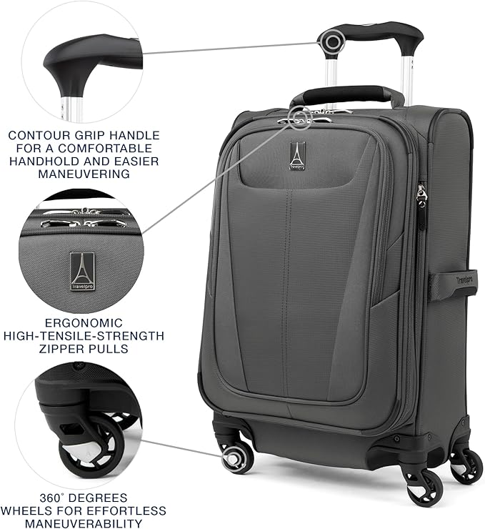 Travelpro Maxlite 5 Softside Expandable Carry on Luggage with 4 Spinner Wheels, Lightweight Suitcase, Men and Women, Shadow Grey, Compact Carry on 20-Inch