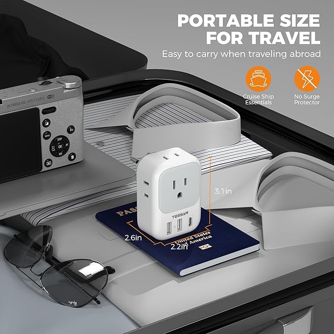 Switzerland Power Adapter 2 Pack, TESSAN Type J Adaptor with 4 Outlets 3 USB Charging Ports(1 USB C), Swiss Travel Plug for US to Switzerland, Liechtenstein, Rwanda