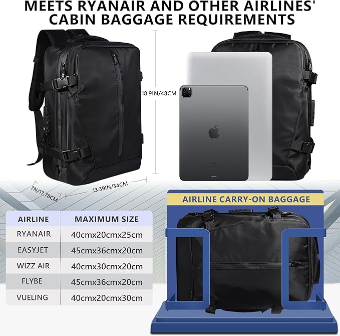 Vacuum Backpack Travel,60L Exapandable Air Compression System,Water Resistant & TSA Anti Theft,Strong Sealing,Available for boarding, Ideal for Travel/Laptop, Black(Vacuum Pump Included)