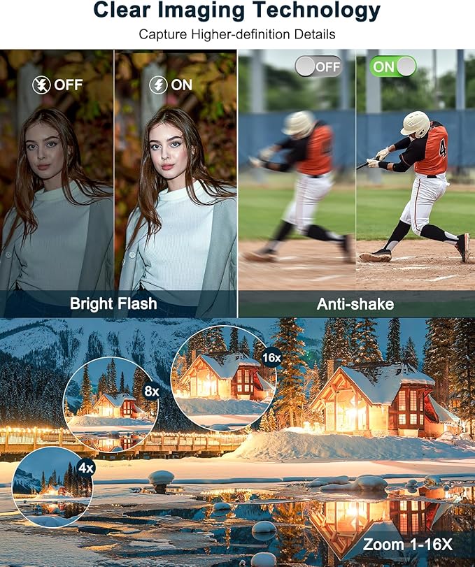 4K Digital Camera for Photography and Video, Autofocus Anti-Shake 48MP Vlogging Camera for YouTube, 3'' 180°Flip Screen Camera with Flash 16X Zoom, Digital Camera with 32GB Card Battery Charger Black