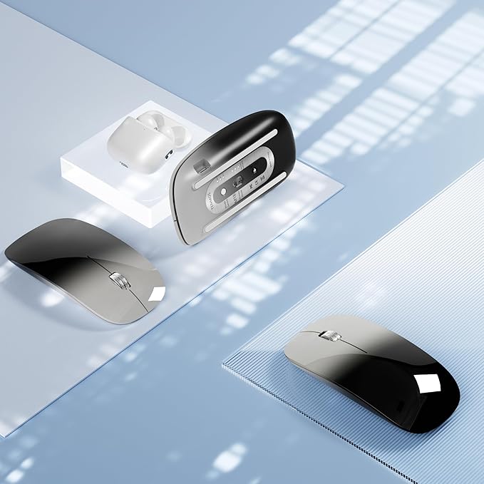 TENMOS M18 Bluetooth Mouse, USB C Rechargeable Wireless Mouse, Triple Mode (Dual Bluetooth+USB) Silent Mice Portable with USB Receiver and Type C Adapter for Laptop/MacBook/iPad - Grey and Black