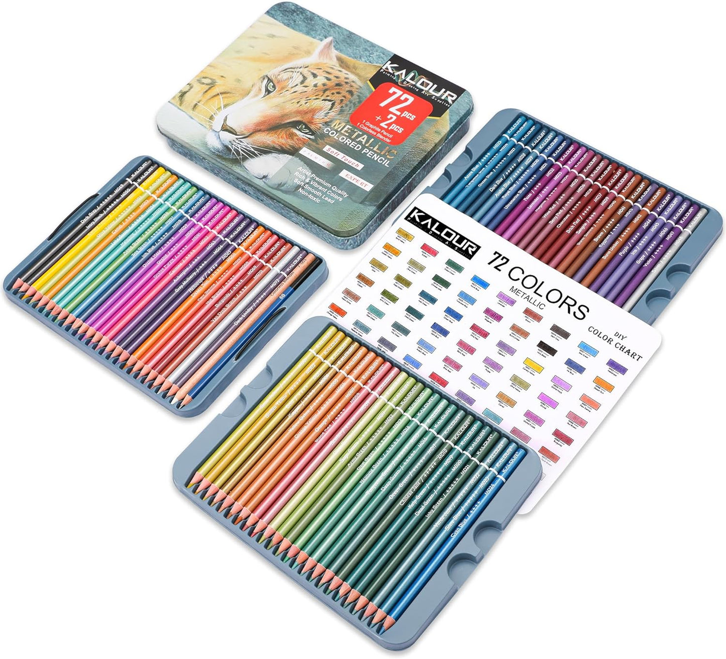 KALOUR 72 Piece Metallic Colored Pencils, Soft Core with Vibrant Color,Ideal for Drawing, Blending, Sketching, Shading, Coloring for Adults Artists Beginners