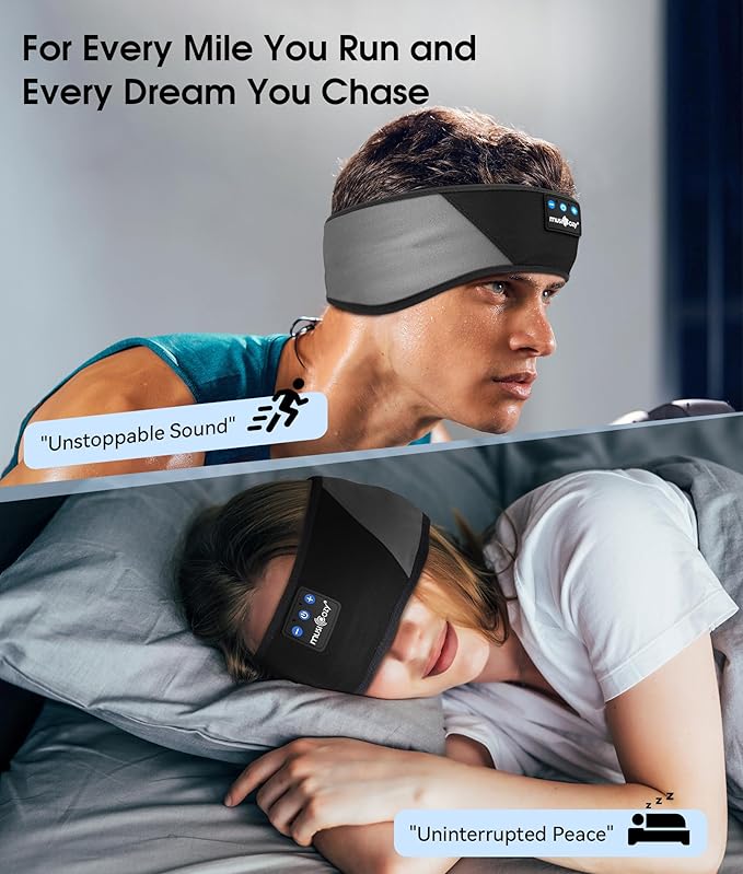 MUSICOZY Sleep Headphones Bluetooth 5.4 Headband, Wireless Earphones Music Sleep Earbuds Sleeping Eye Mask with HD Stereo Speakers for Workout Running Travel Yoga, Ideal Gifts for Women Men