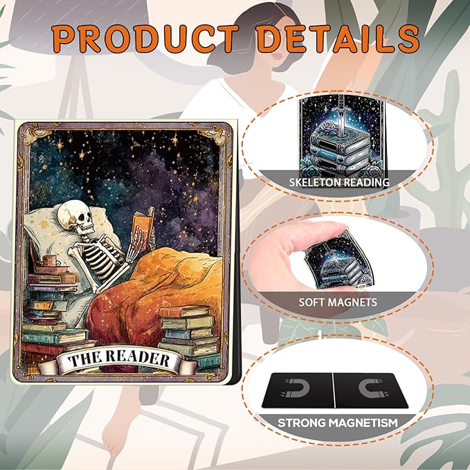 Skeleton Tarot Magnetic Bookmark Gifts - Wxiben 16 Pcs Gothic Skull Reading Bookmarks Magnetic Funny Horror Skeleton Book Markers Magnets Page Clip Gift for Women Men Reader Students Teacher Office