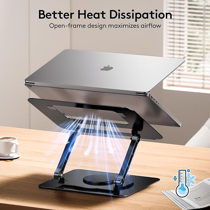 TECKNET Laptop Stand for Desk, 360 Rotating Base, Ergonomic Foldable Computer Stand for Laptop Riser Height Adjustable, Compatible with MacBook Pro, All Laptops 10-17" - Black